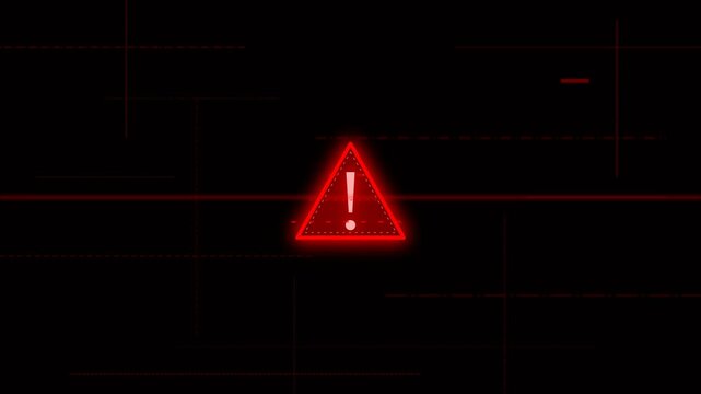 Red digital warning icons flashing on glitchy black background