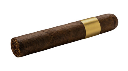 A single luxury brown cigar with a gold band isolated on transparent background © Designer