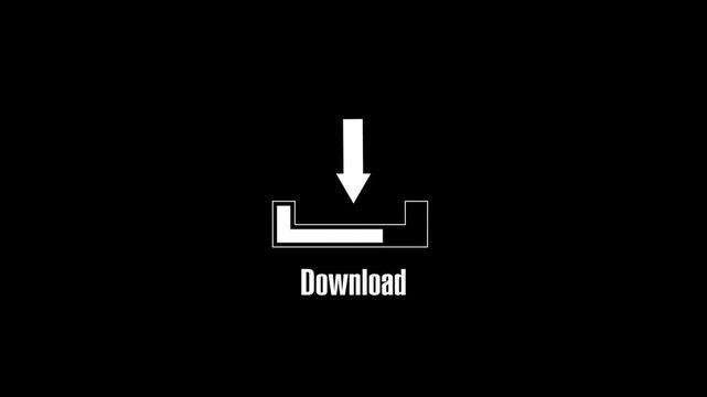 Download icon animation displays a downward arrow on a dark background. Digital file data transfer telemetry routes through download icon. Interfaces use download icon.