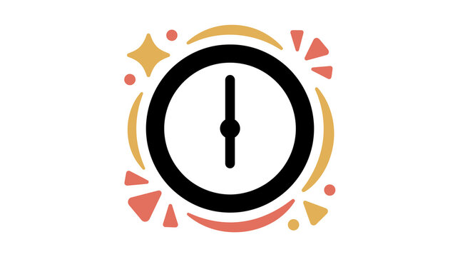 minimalist flat design analog clock with soft geometric accents and sparkles