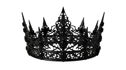 Black gothic crown icon with detailed royal metal design isolated on transparent background © Designer