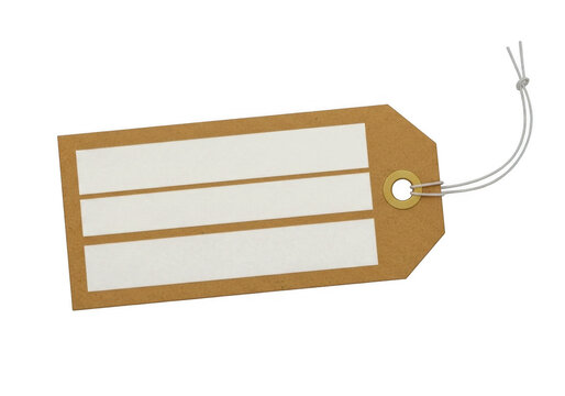 Blank brown cardboard paper gift tag with a white string isolated on transparent background