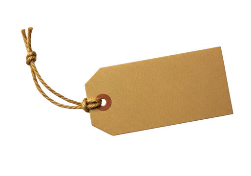 Blank brown cardboard price tag with a string isolated on transparent background