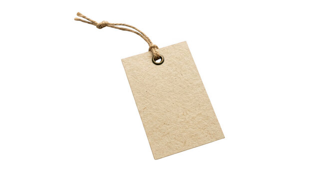 Blank brown paper tag with a rustic twine string attached isolated on transparent background