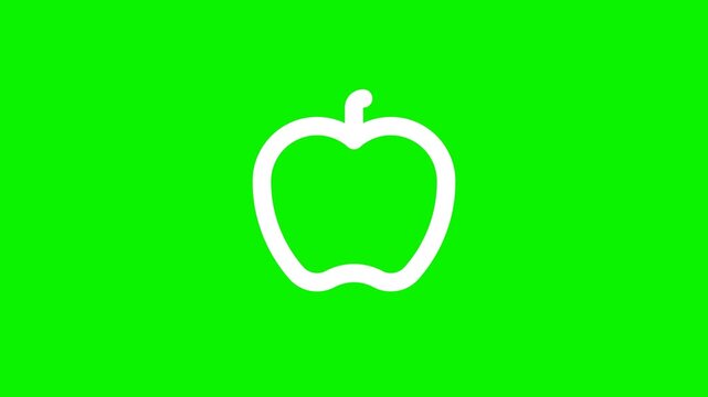 White apple outline icon animated on vibrant green screen chroma key background video footage