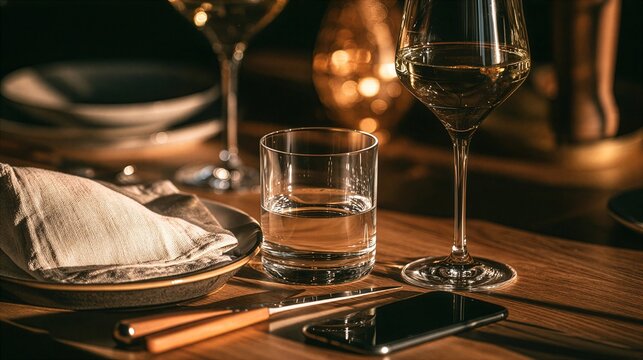 Mindful everyday living simple dinner table setting with water glass