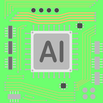 AI Processor Chip on Green Circuit Board Vector Background
