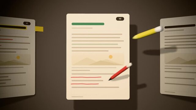 Document revision process, pencils editing drafts version by version until the final copy is signed