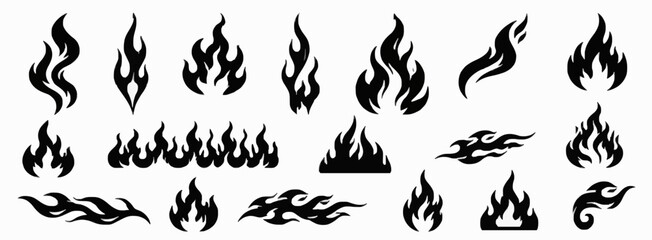 Obraz premium Black fire flames silhouettes and tribal tattoo vector shapes set