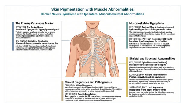Skin Pigmentation with Muscle Abnormalities - Becker Nevus Syndrome with Ipsilateral Musculoskeletal Abnormalities