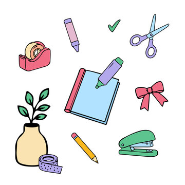 Craft supplies and stationery set for DIY projects, school activities, hobby branding and print