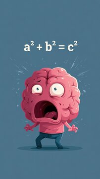 cute funny brain shocked by a mathematical formula illustration