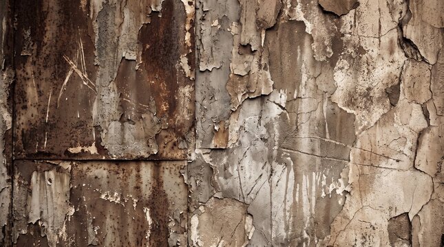 Distressed background of rusty iron metal sheet with flaking brown paint, ideal for heavy industrial design, urban grunge texture overlay, vintage construction, and rusted metal surface banner.