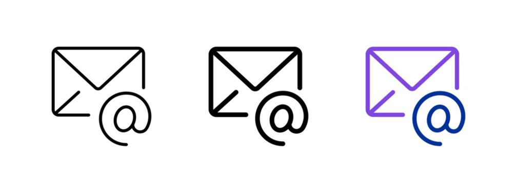 Email icon. Simple electronic mail symbol with envelope and at sign. Transparent PNG and vector illustration