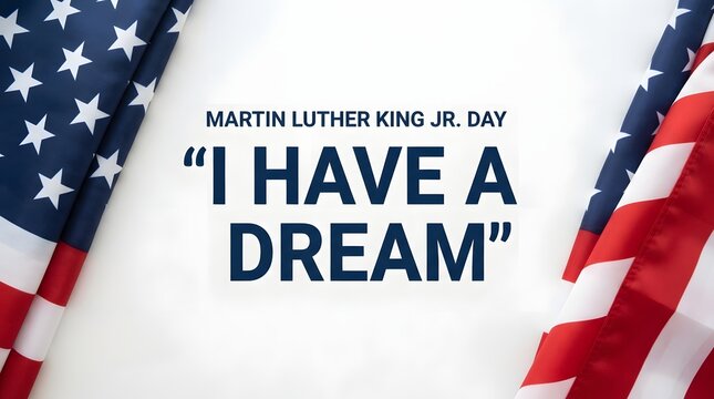 American flag waving over a blurred crowd during a peaceful protest for martin luther king jr day celebration