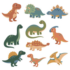Cute Dinosaurs Collection – Colorful Prehistoric Animals Flat Vector Set for Kids © Kateryna
