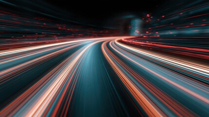 Fototapeta premium Abstract motion blur of light trails on a dark road, representing speed, technology, and future movement