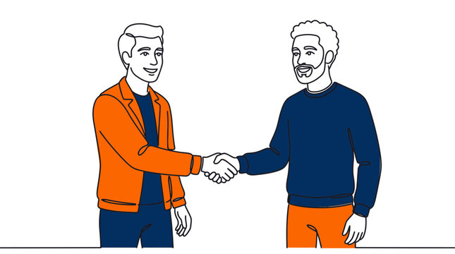 Two men shaking hands in agreement, modern illustration style
