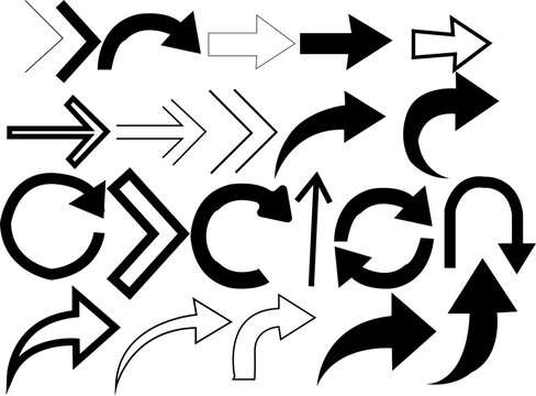 Collection of various black and outline arrow shapes and symbols