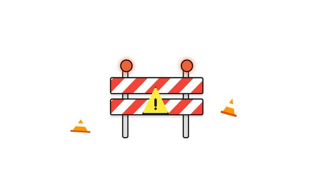 Construction Site Barrier with Warning Sign and Cones, Safety and Road Closure Concept, Vector Illustration for Urban Planning and Infrastructure P...