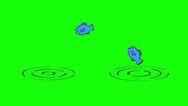 青色の魚がどんどん連続して跳ね続けるコミカルなアニメーション