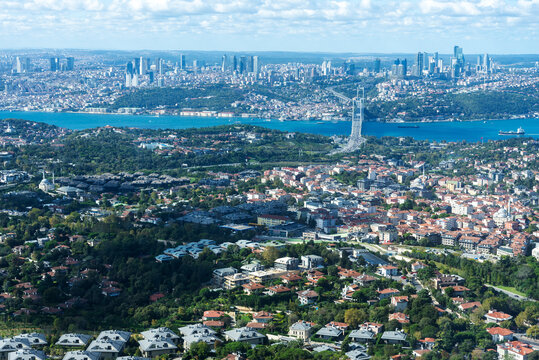 View of Istanbul with the Bosphorus Strait and city skyline