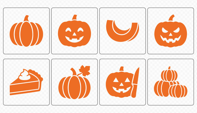Scary Pumpkin Halloween Faces and Boo Vector Icons