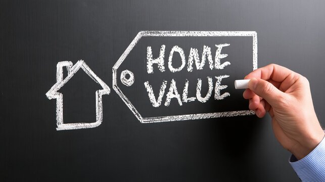 Hand Writing Home Value On Blackboard With House Symbol