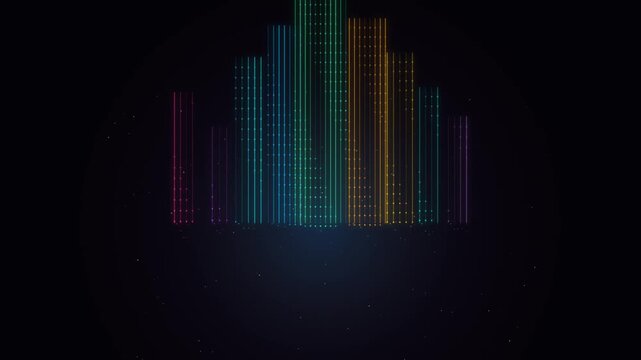 Dynamic Rainbow Digital Audio Frequency Equalizer Visualizer Bars Animated On Dark Background