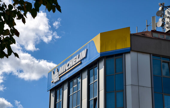 Turkey, Istanbul, September 5, 2026. Michelin building with blue sky and clouds in the background on a sunny day
