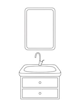 
Bathroom Vanity Sink with Mirror and Faucet Line Art Illustration
