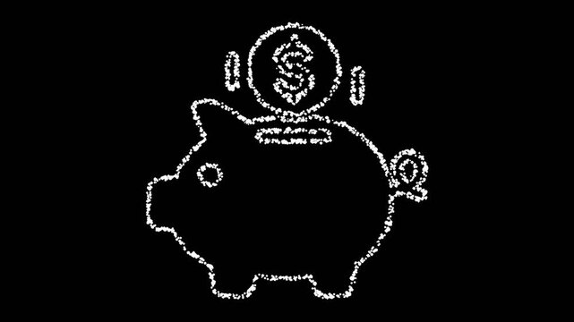 Piggy bank savings particle outline animation