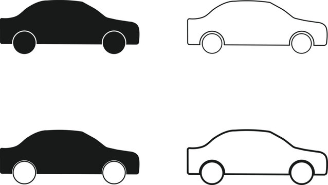 Automobile silhouettes depict a vehicle outline in contrasting black and white set against a white background automotive car transportation silhouette graphic