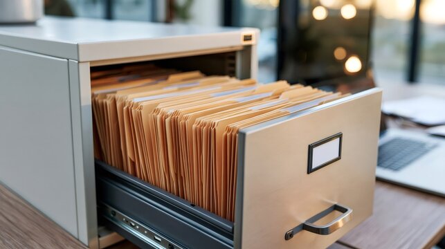 Filing cabinet drawer opening with organized folders
