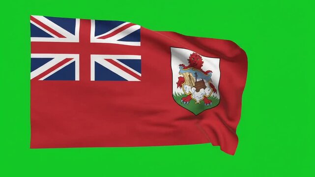 Bermuda flag waving on green screen chroma key background