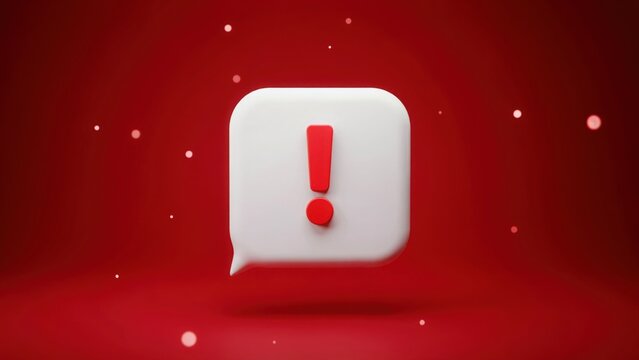 3d white speech bubble with red exclamation mark icon isolated on a red background