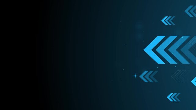 Dark abstract tech background with glowing chevron arrows and space for text on the left animation