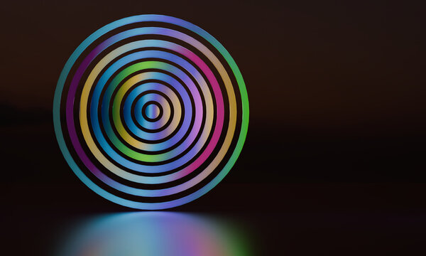 Off-center 3D rainbow rings with copy space