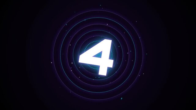 A sleek futuristic countdown timer ticks down from ten to one with glowing white numbers and neon purple rings, revealing the year 2027 against a dark void.