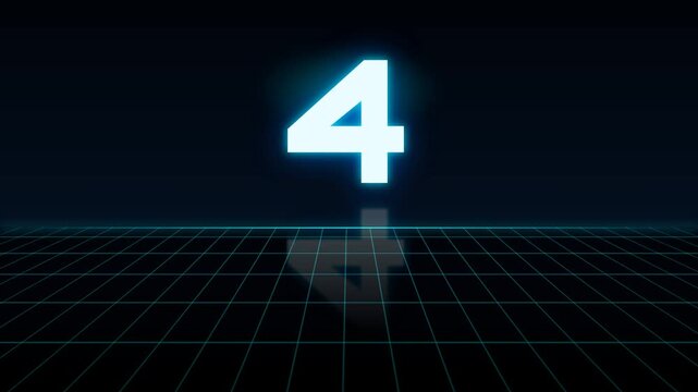 A futuristic countdown from ten to one in glowing blue neon digits against a dark digital grid, concluding with the appearance of the year 2027.
