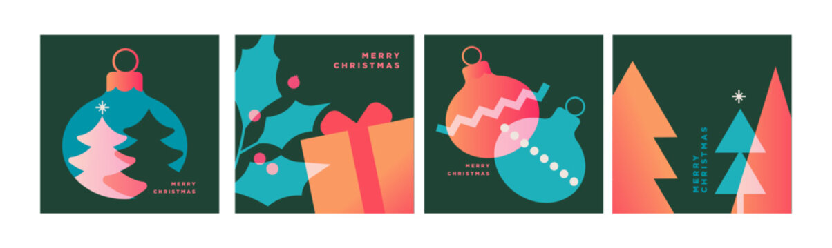 Merry Christmas and Happy New Year. Vector illustrations for holiday greeting card, poster, cover, website and social media banner, marketing material.