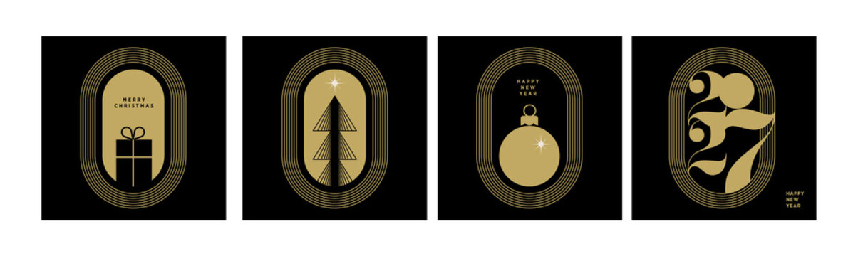 Merry Christmas and Happy New Year 2027. Vector illustrations for holiday greeting card, poster, cover, website and social media banner, marketing material.