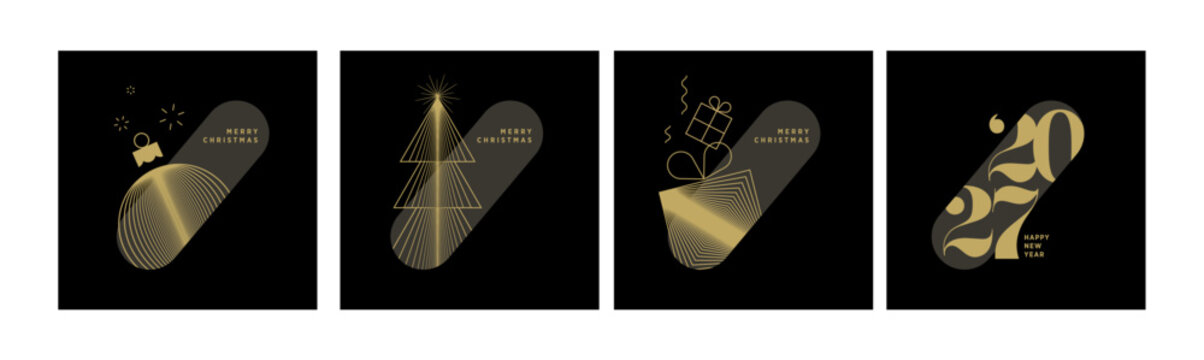 Christmas and New Year. Abstract vector illustrations for holiday greeting card, poster, cover design, website and social media banner, marketing material.