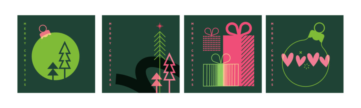 Merry Christmas and Happy New Year. Vector illustrations for holiday greeting card, poster, cover, website and social media banner, marketing material.
