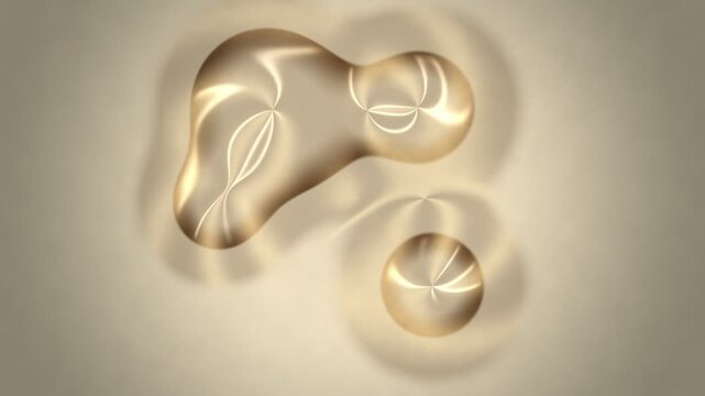 Abstract liquid metaballs with satin wood grain texture loop. Organic fluid metaballs morphing with silky metallic reflection loop