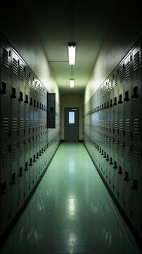 Spooky Empty School Hallway with Lockers