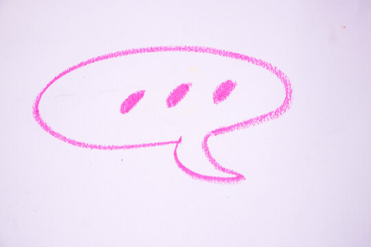  illustration Red pink crayon drawings on white paper background texture. Pink abstract background texture for kids. Magenta crayon dry. Bubble speech