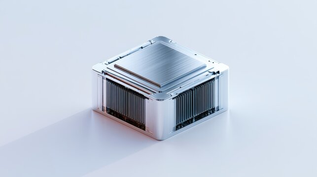 Futuristic modular device with intricate internal components in sleek