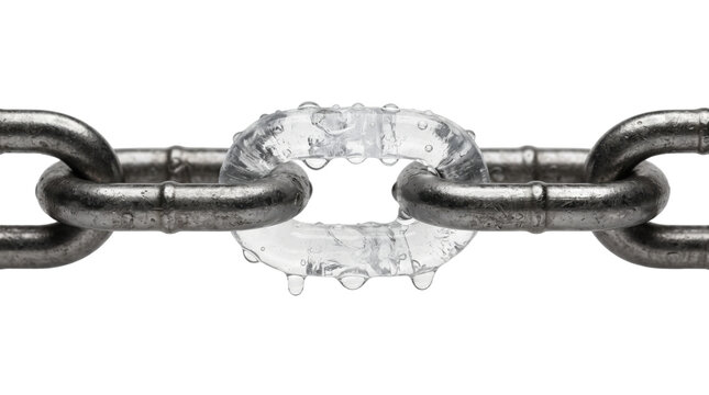 Steel chain link with melting ice