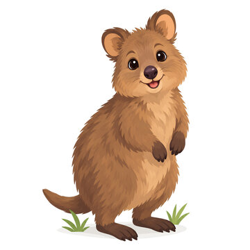 Cheerful Cartoon Quokka on Grass.